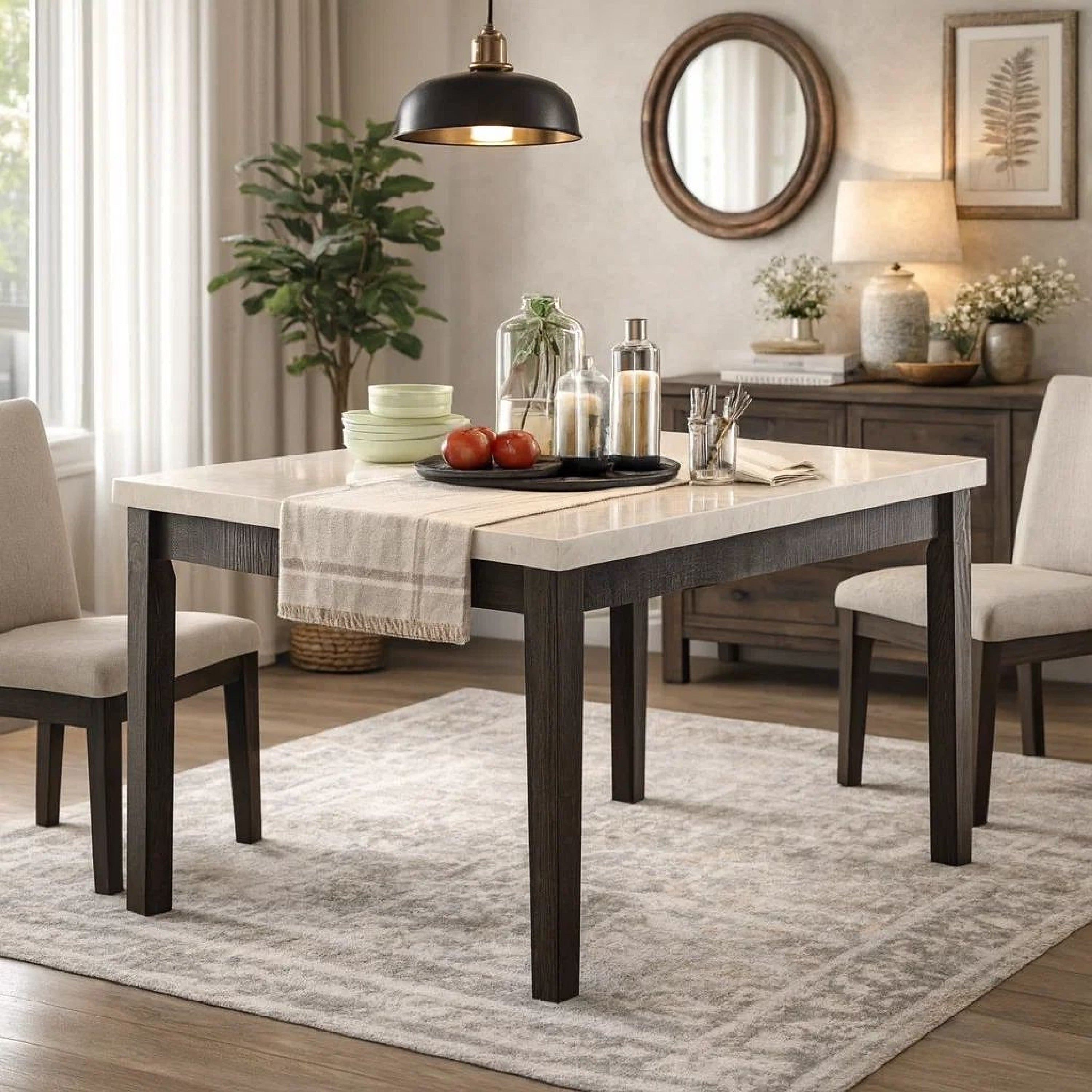 Wooden Counter Height Table With Marble Top White And Black