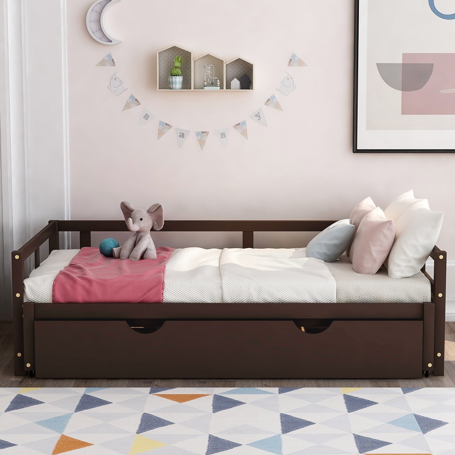 Wooden Daybed With Pull Out Trundle Expandable From Twin To King