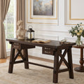 Wooden Desk With Sleek Drawer Storage And Crossed Side Bracing Brown