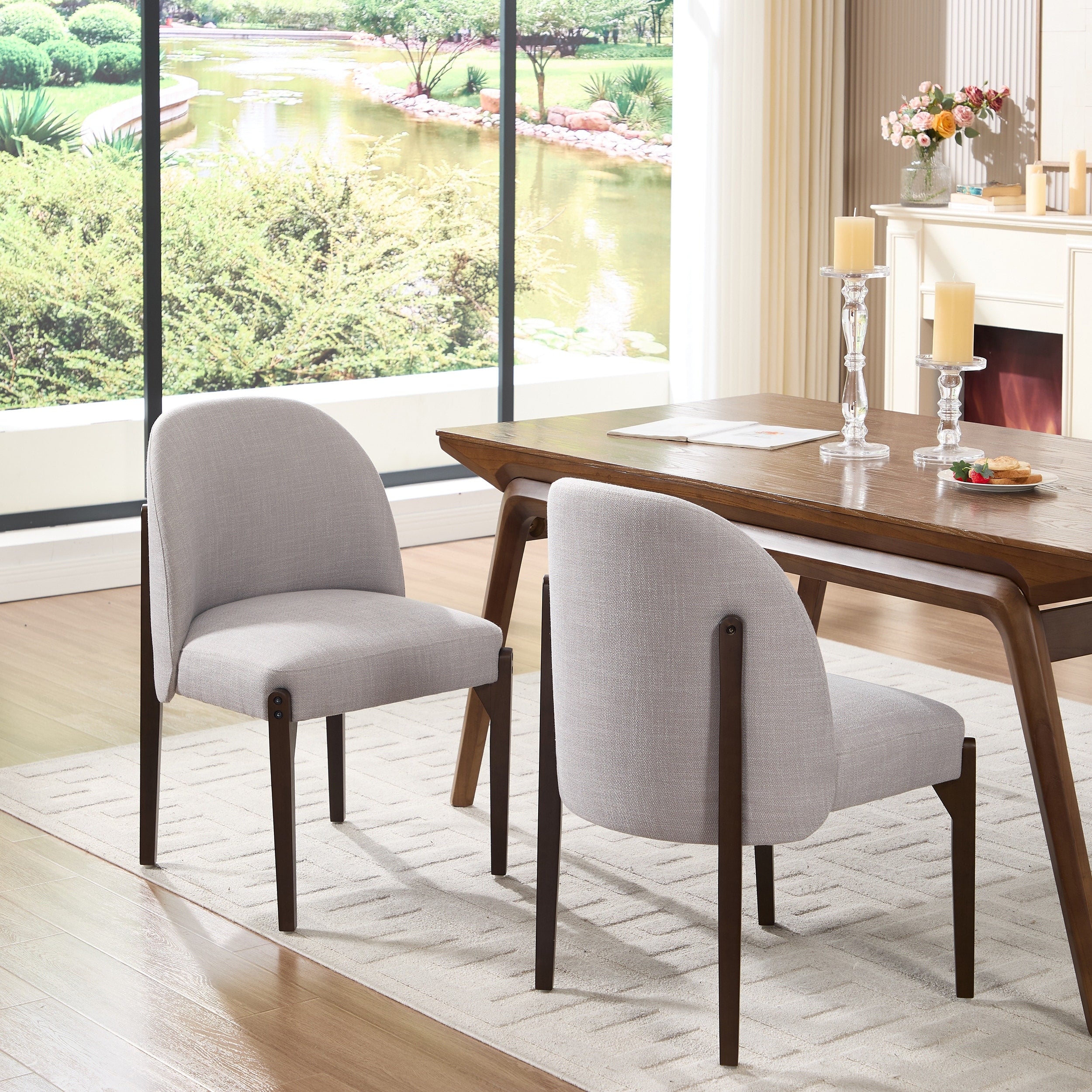 Wooden Dining Chairs Set Of 2 Modern Fabric Upholstered Dining Room Chair Kitchen Chairs Farmhouse Dinner Chair