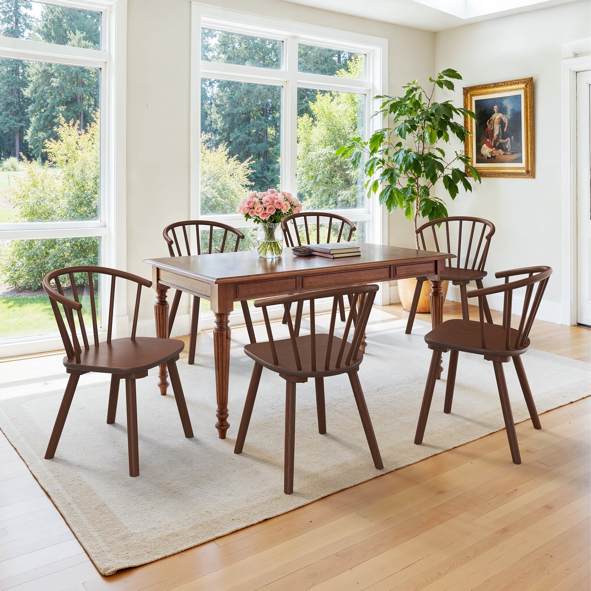 Wooden Dining Chairs With Spindle Backrest Set Of 2 4 6 Kitchen Chairs For Kitchen Island