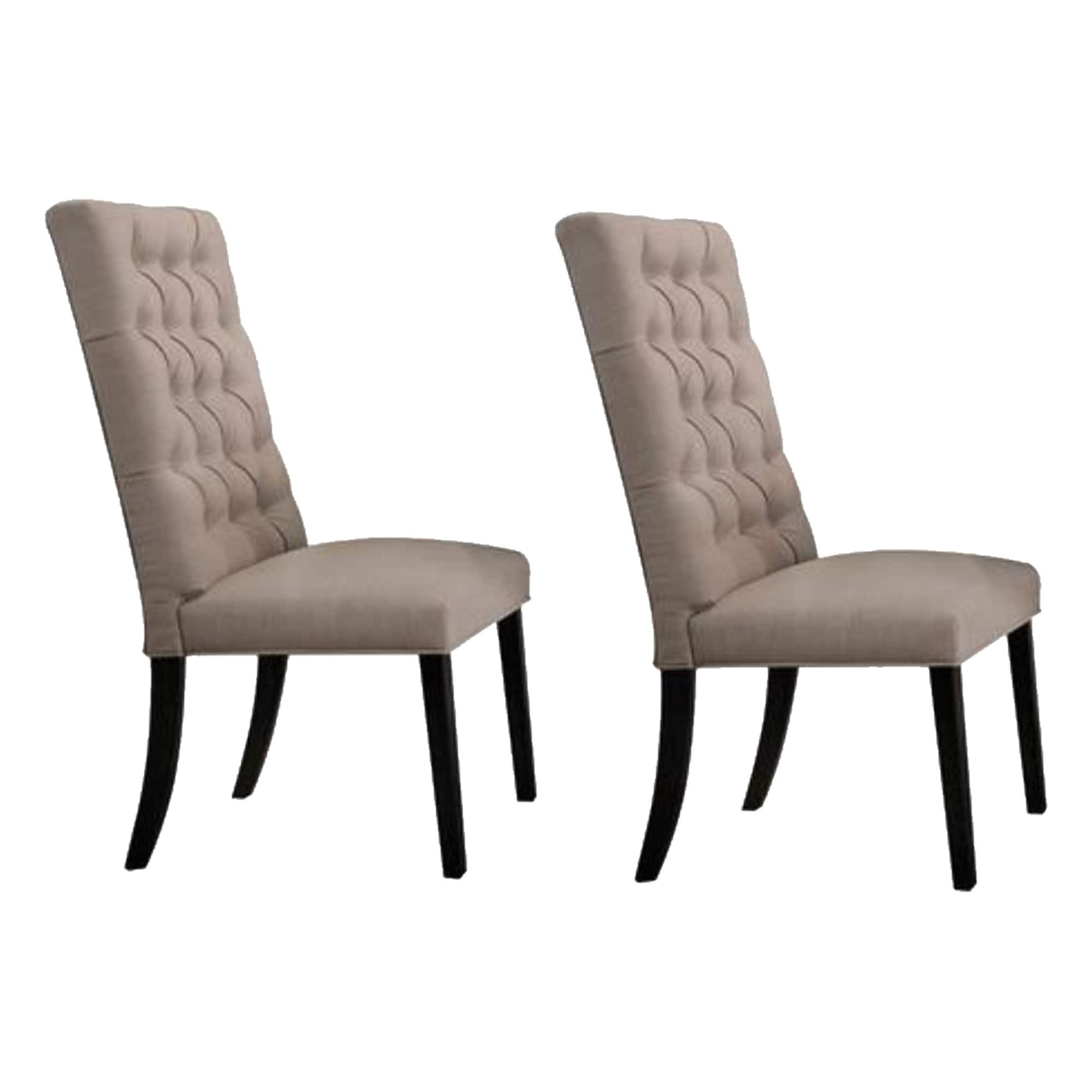Wooden Dining Side Chair With Button Tufted Back Set Of 2 Tan Brown And Black