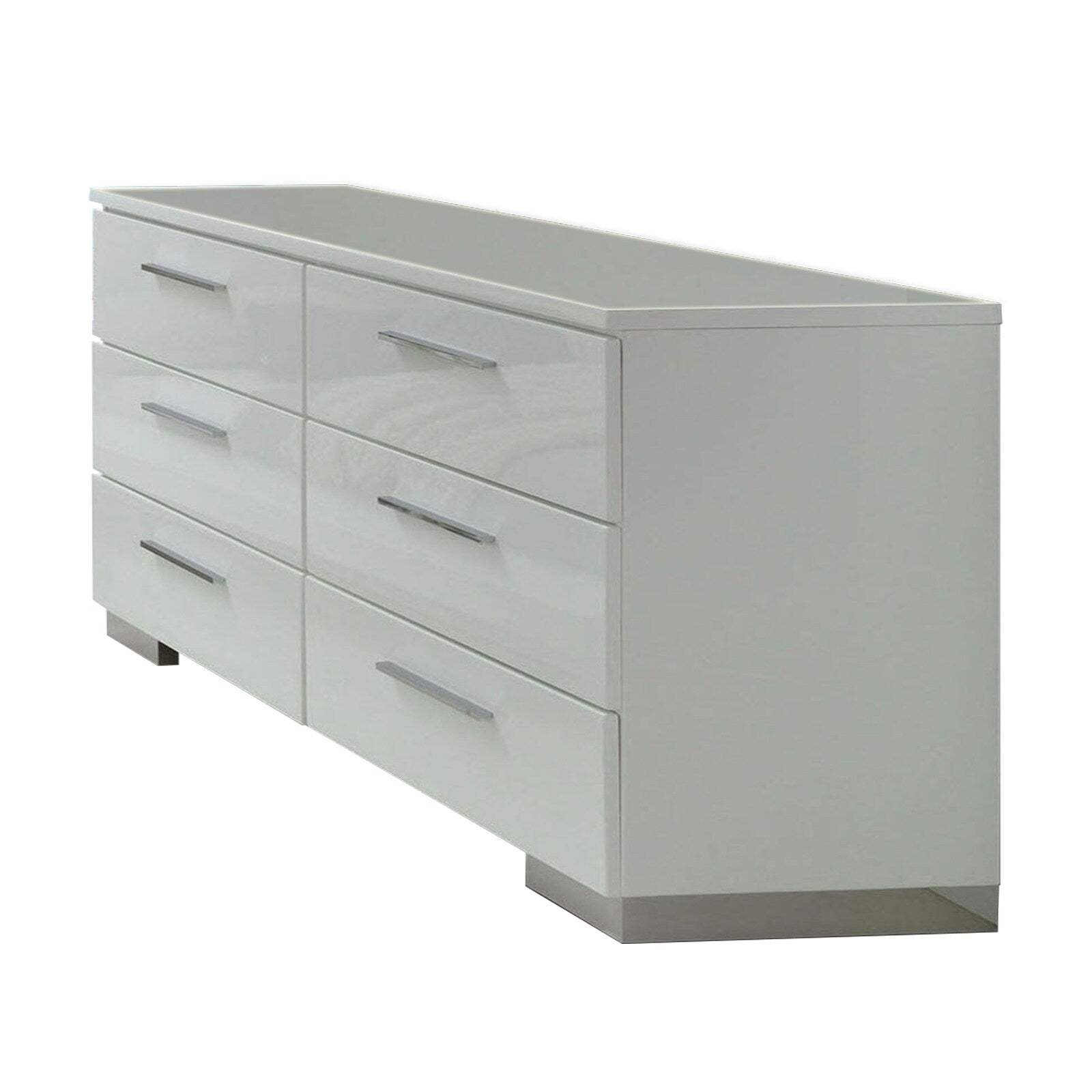 Wooden Dresser With 6 Drawers And Bar Pull Handles White And Silver