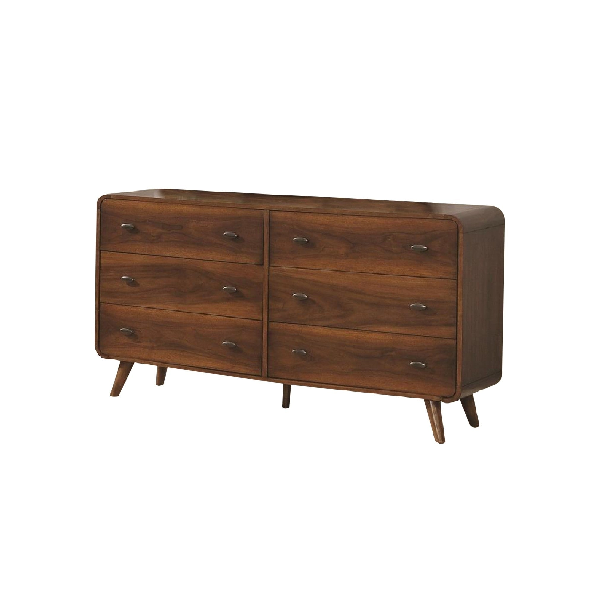Wooden Dresser With 6 Drawers Dark Walnut Brown