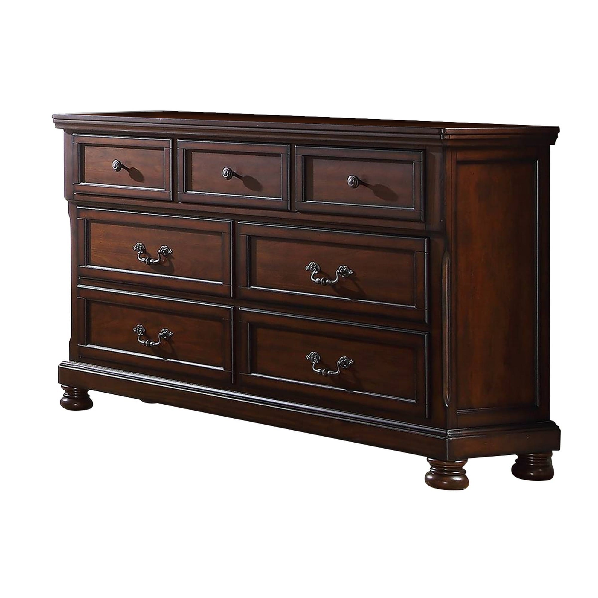 Wooden Dresser With Seven Drawers And Bun Feet Brown