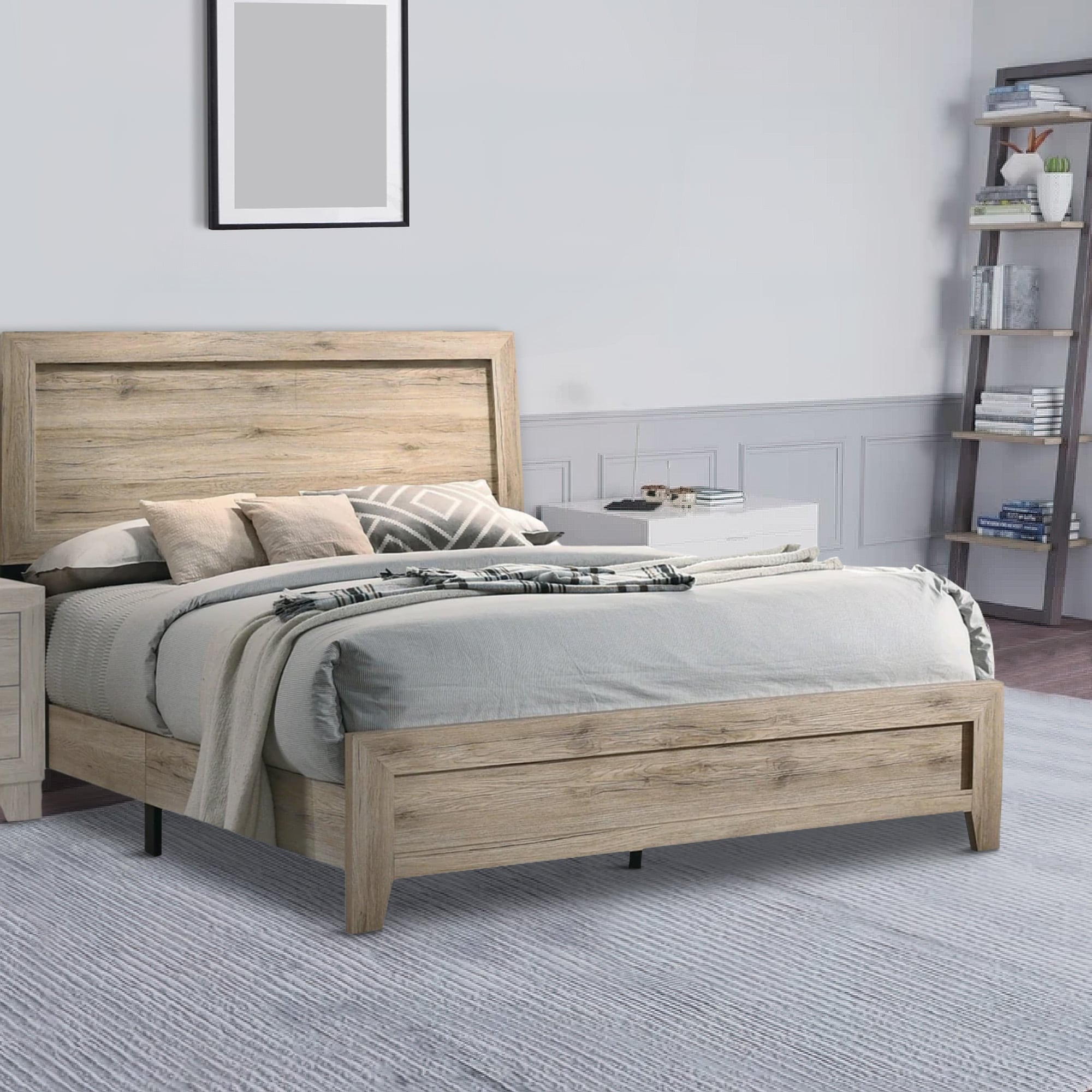 Wooden Eastern King Bed With Grains And Knots Natural Brown