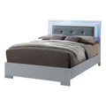 Wooden Eastern King Bed With Leatherette Headboard And Led Trim White