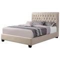 Wooden Eastern King Size Bed With Button Tufted Headboard Beige