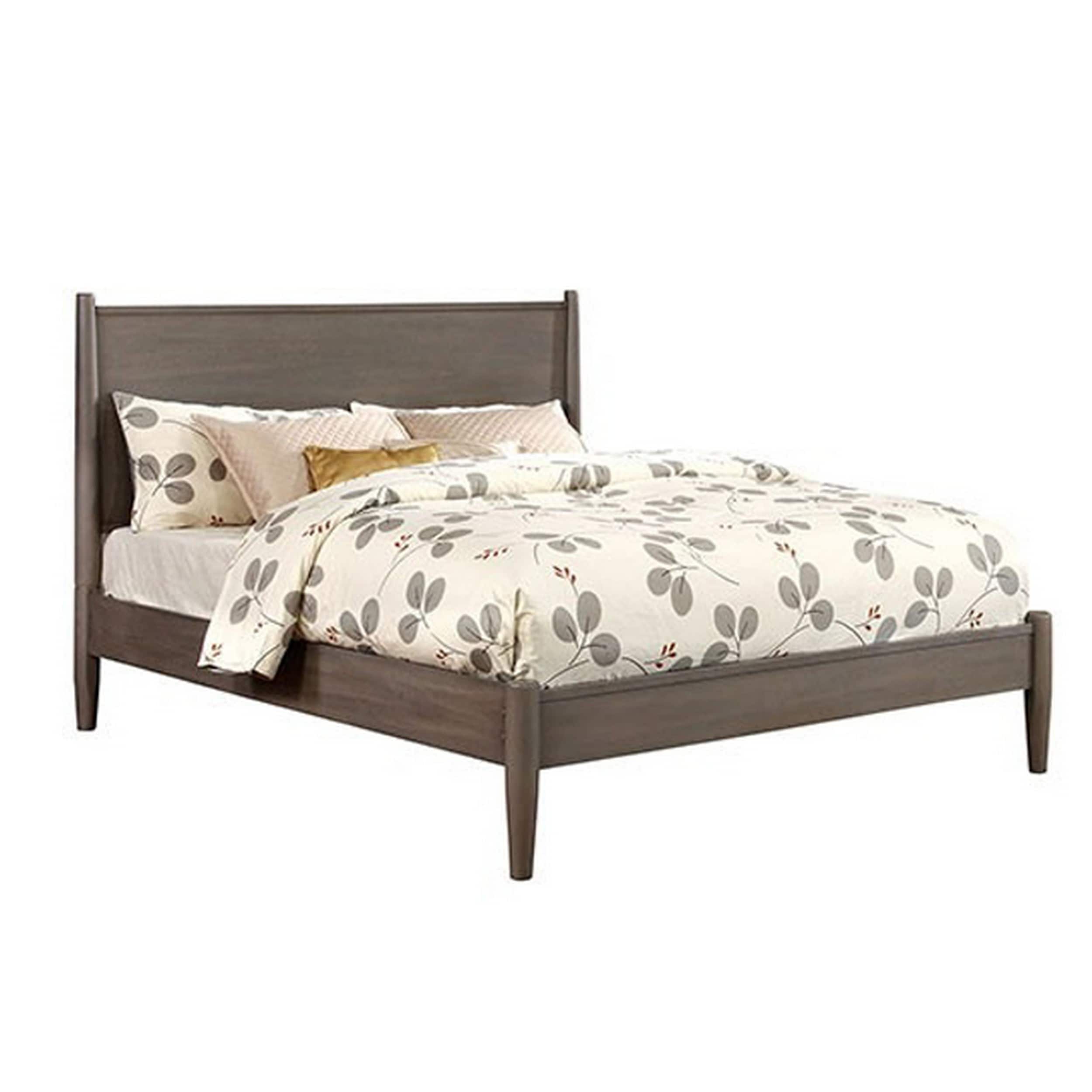 Wooden Eastern King Size Bed With Panel Headboard Gray
