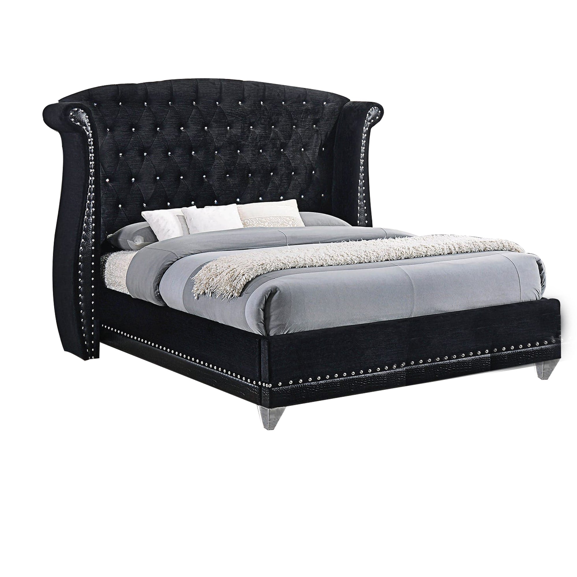 Wooden Eastern King Size Bed With Shelter Style Headboard Black
