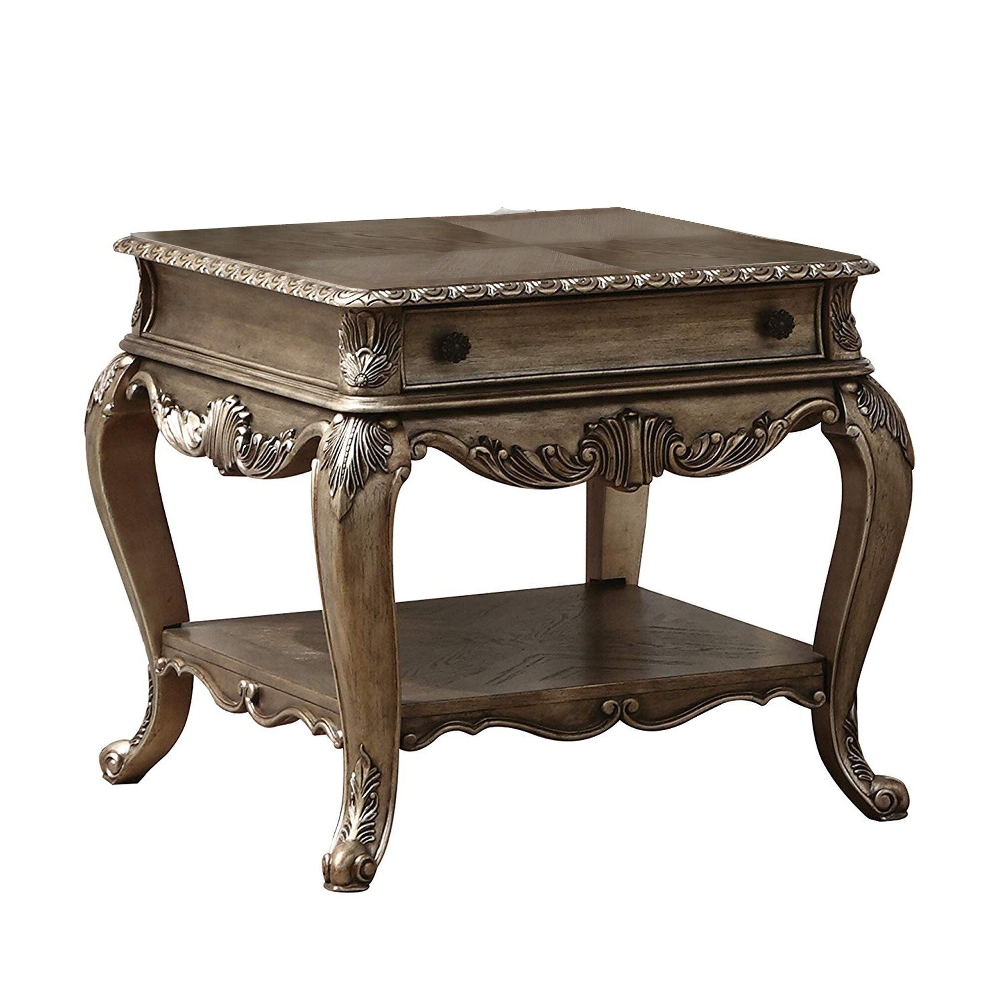 Wooden End Table With One Drawer And Bottom Shelf Vintage Oak Brown