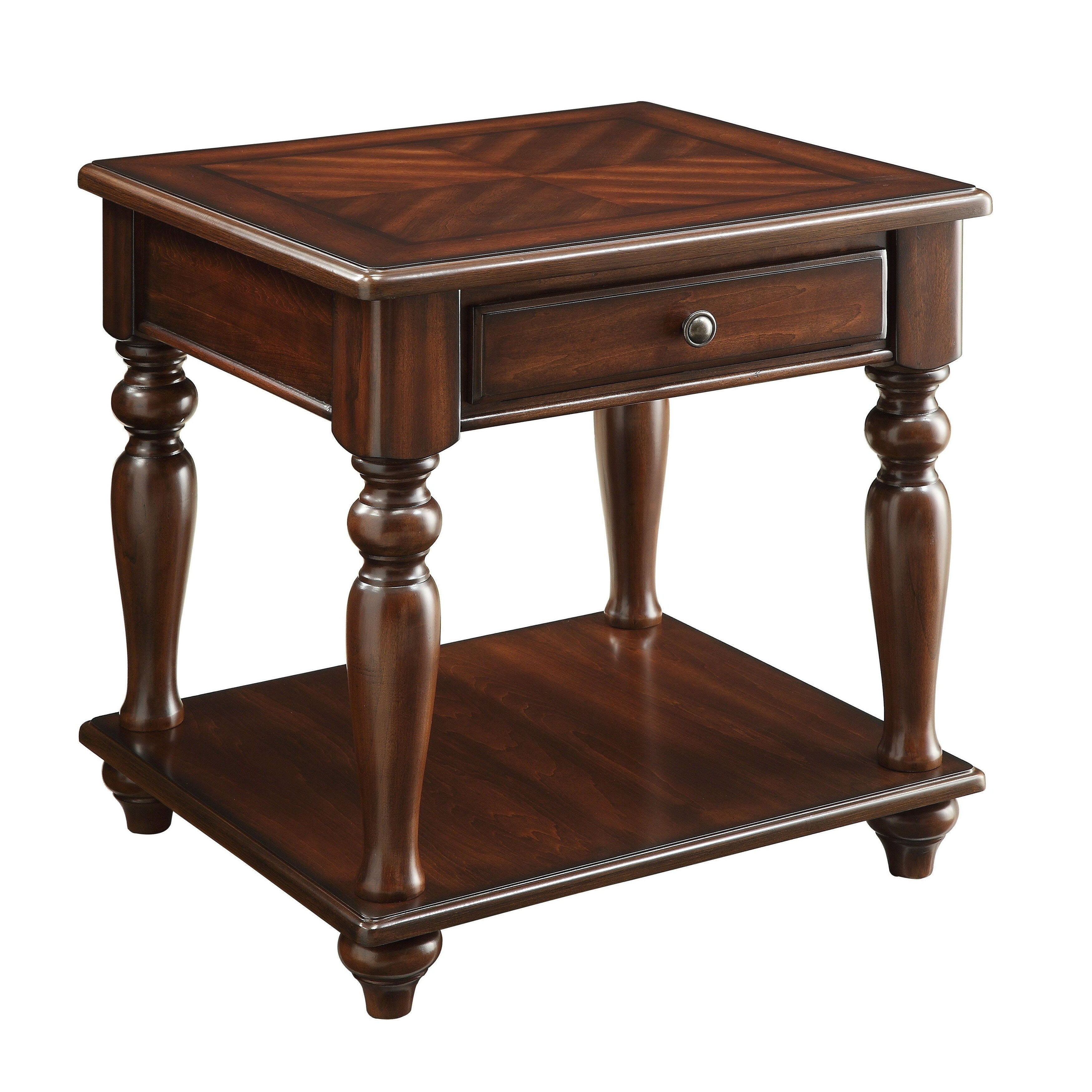 Wooden End Table With Turned Legs Support And Open Shelve Brown