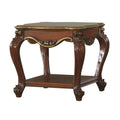 Wooden End Table With Open Bottom Shelf And Carved Details Brown
