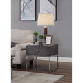 Wooden End Table With Tubular Metal Base And Spacious Drawer Gray And Silver
