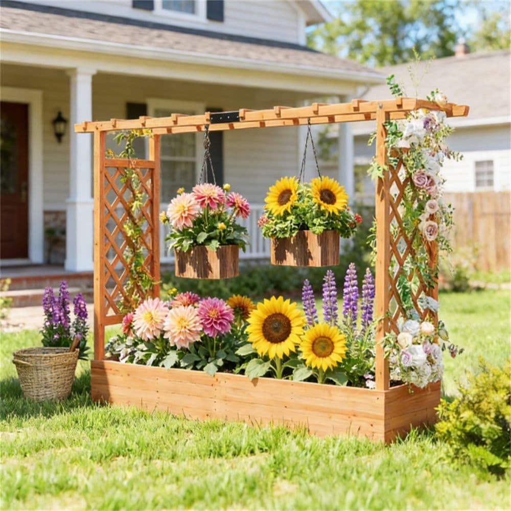 Wooden Flowerpot Box With Trellis Planting Box Plant Rack