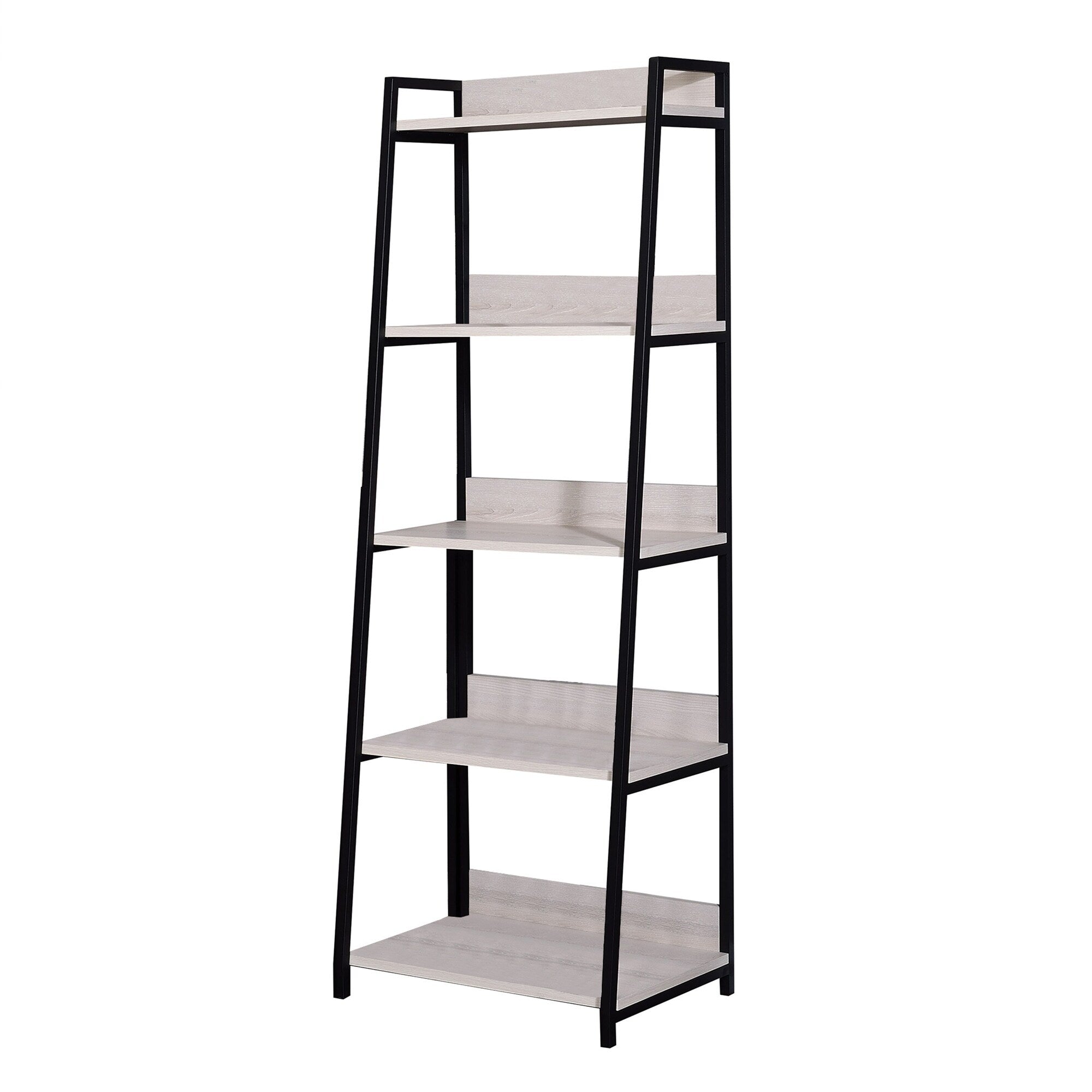 Wooden Frame Bookshelf With 5 Open Compartments Washed White And Black