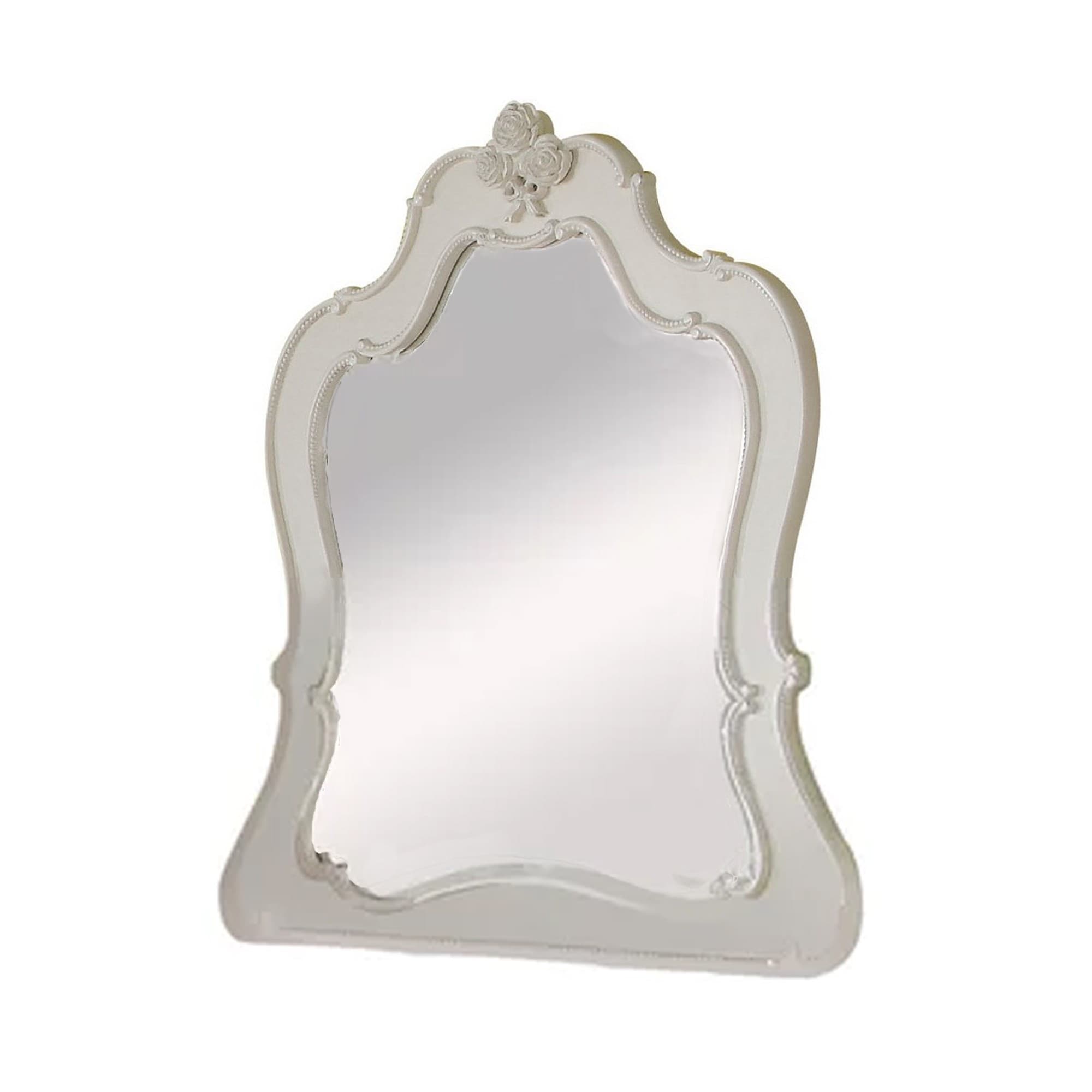 Wooden Frame Mirror With Scalloped Trim Crown Top White