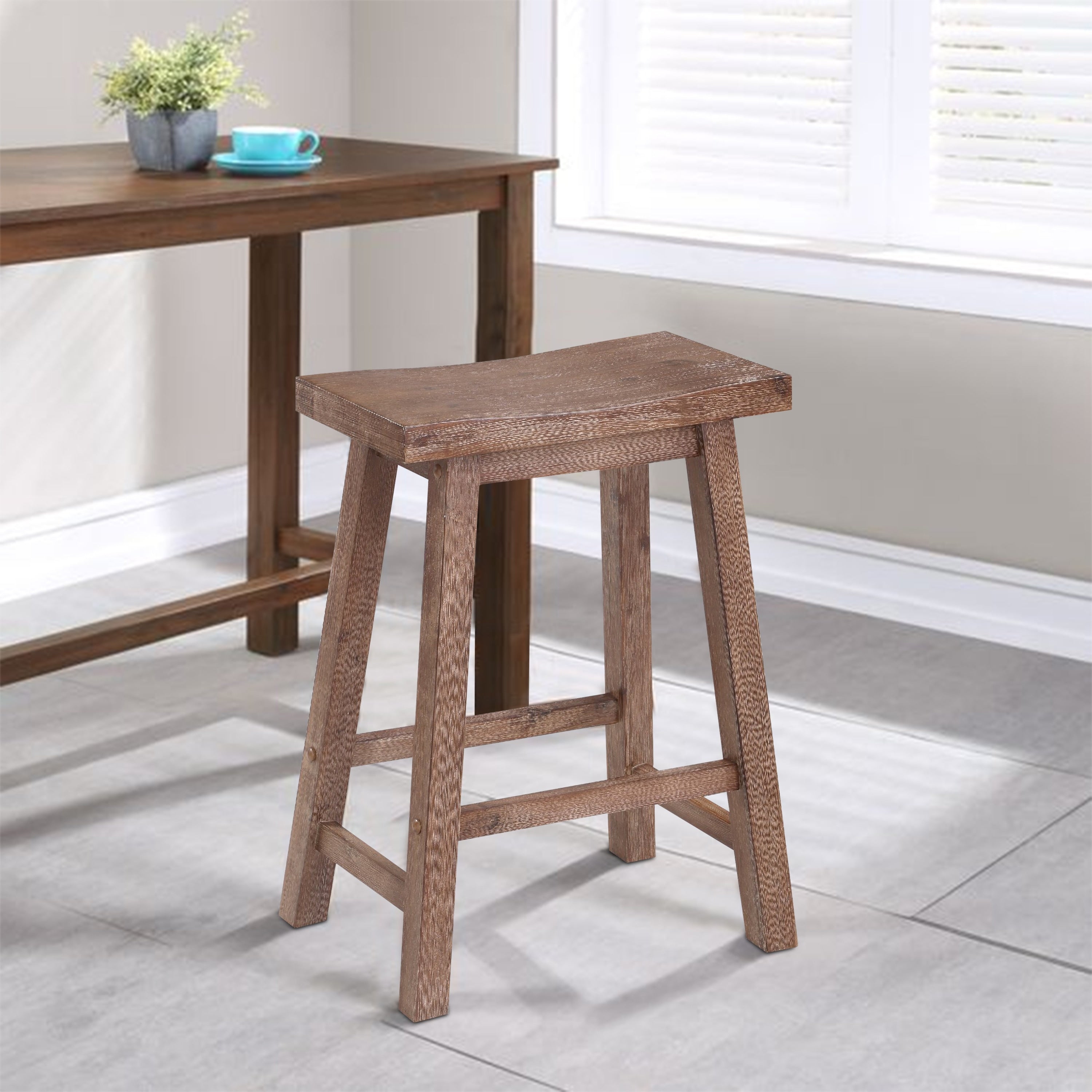 Wooden Frame Saddle Seat Counter Height Stool With Angled Legs Gray
