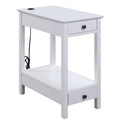 Wooden Frame Side Table With 2 Drawers And 1 Bottom Shelf White