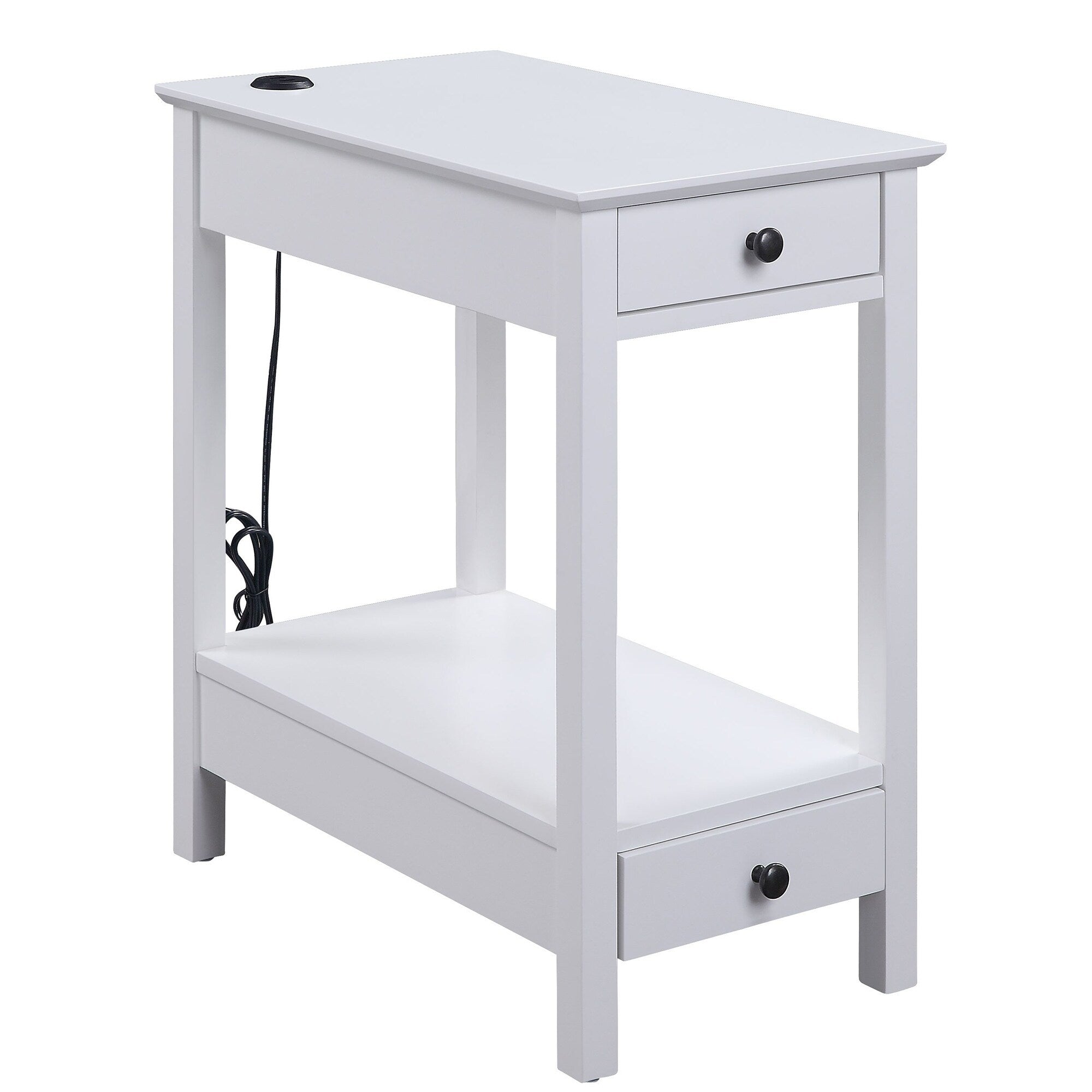 Wooden Frame Side Table With 2 Drawers And 1 Bottom Shelf White