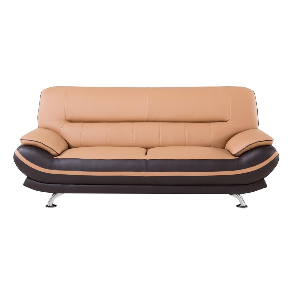 Wooden Framed Sofa With Tufted Faux Leather Upholstery Brown And Silver