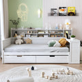Wooden Full Daybed With Storage Shelves Multi Functional Bed With Two Storage Drawers And Study Desk