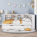 Wooden Full Size Daybed With Twin Size Trundle Usb Charging Ports And Storage Shelf White