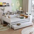 Wooden Full Size Daybed With Storage Shelves Trundle Bed