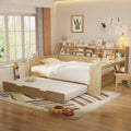 Wooden Full Size Daybed With Storage Shelves Multi Functional Bed With Twin Size Trundle Bed And Study Desk