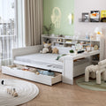 Wooden Full Size Daybed With Storage Shelves Multi Functional Bed With Two Storage Drawers And Study Desk