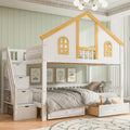 Wooden House Roof Bunk Bed With Staircase Storage Dual Drawers By Harper Bright Designs