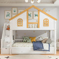 Wooden House Roof Bunk Bed With Trundle Storage Staircase By Harper Bright Designs