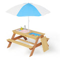 Wooden Kids Picnic Table Sand And Water Table With Umbrella Activity Table For Outdoor Backyard Patio Play