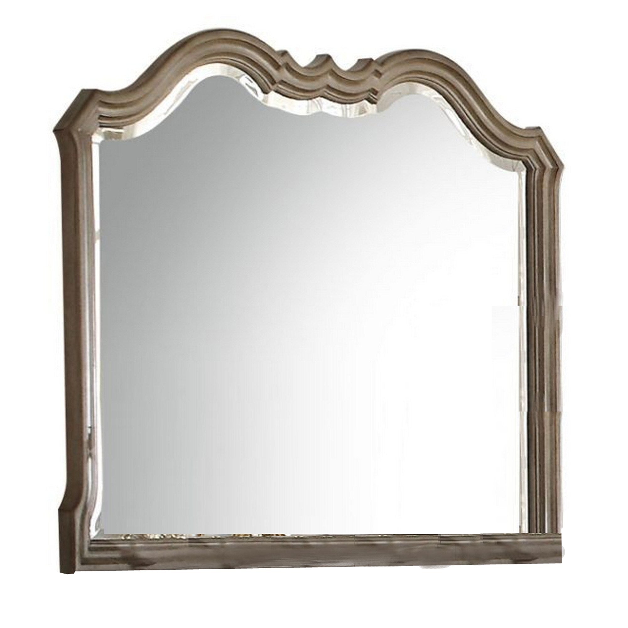Wooden Molded Frame Mirror With Scalloped Design Top Taupe Brown