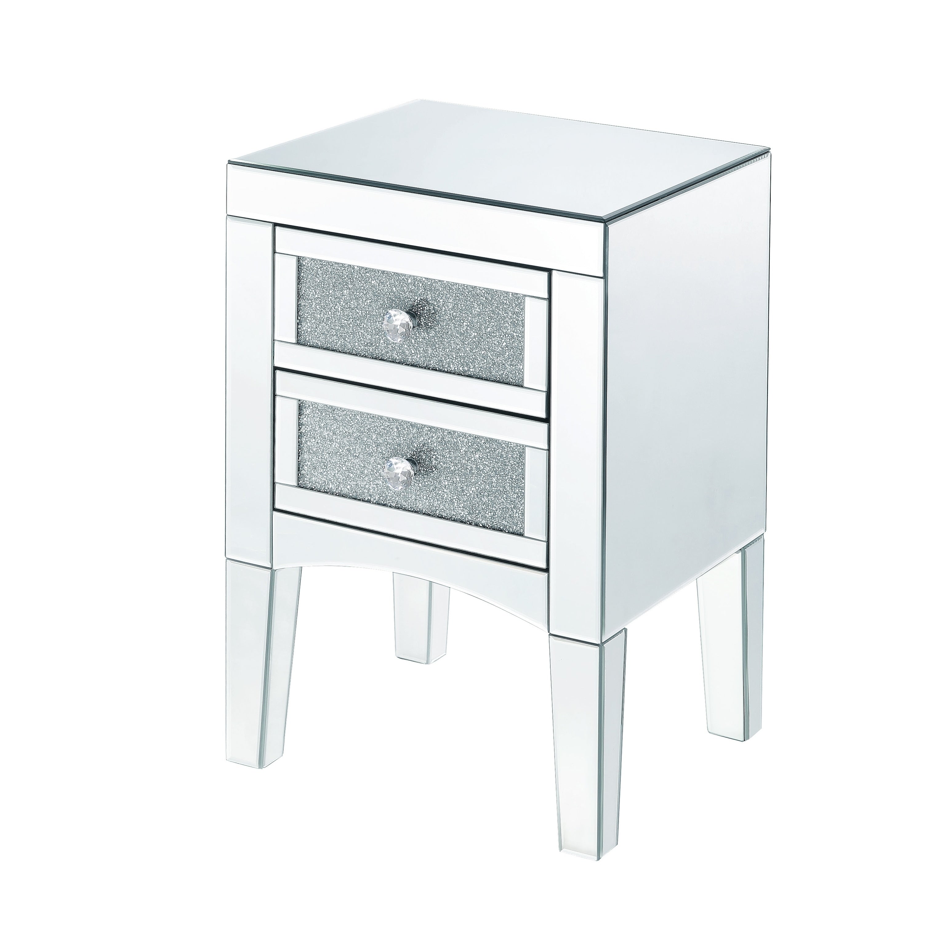 Wooden Night Table With 2 Spacious Drawers And Tapered Legs Silver