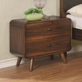 Wooden Nightstand With 2 Drawers Dark Walnut Brown