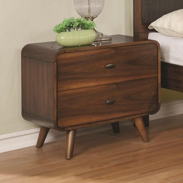 Wooden Nightstand With 2 Drawers Dark Walnut Brown