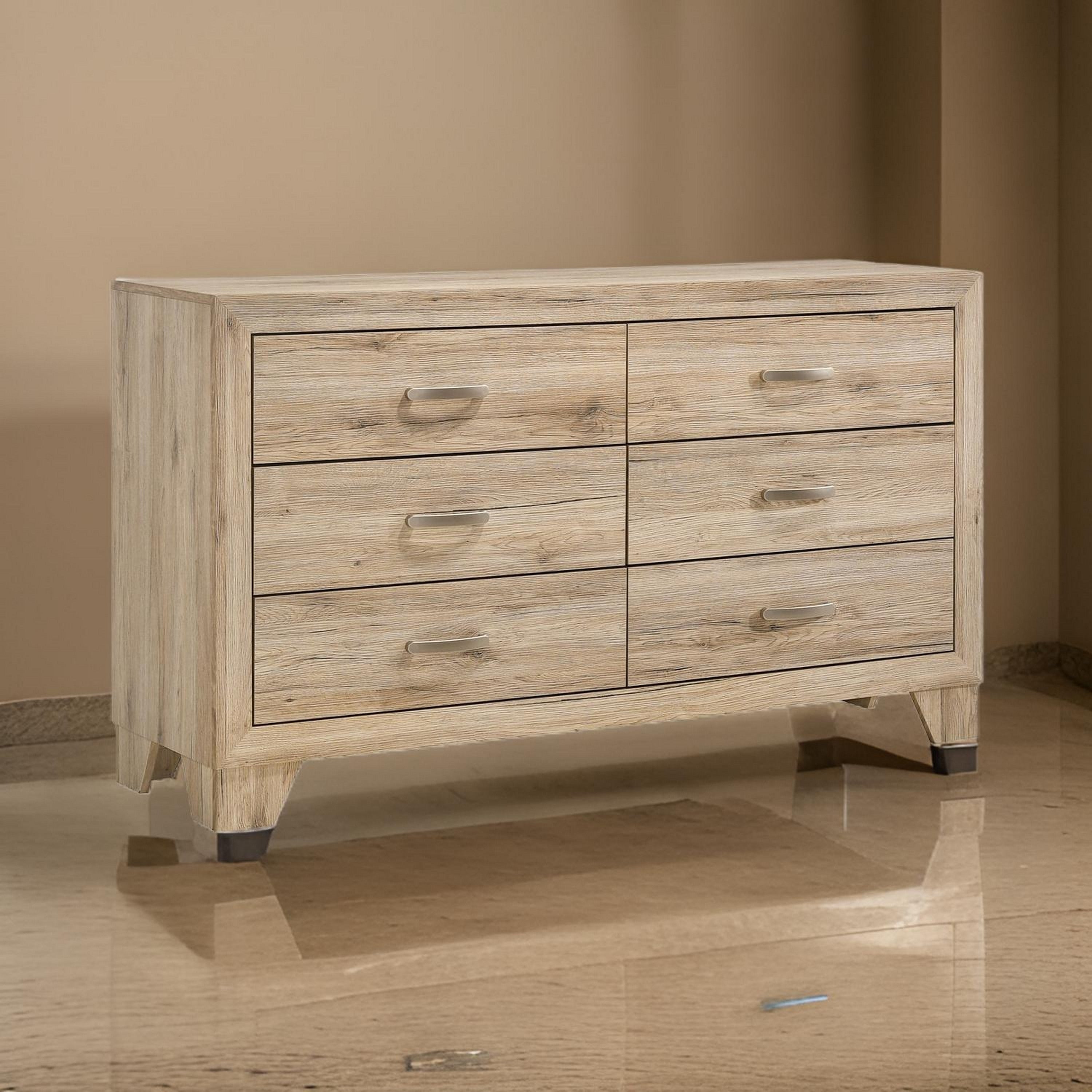 Wooden Nightstand With 6 Storage Drawers Brown