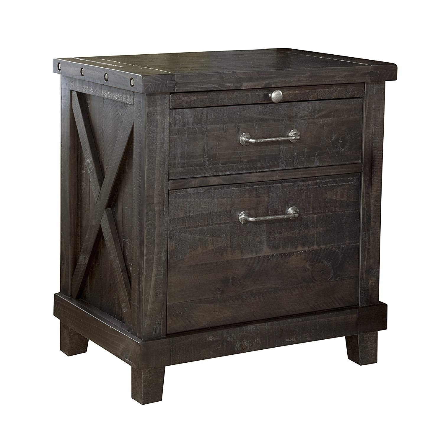 Wooden Nightstand With Two Drawers And One Pull Out Tray Gray
