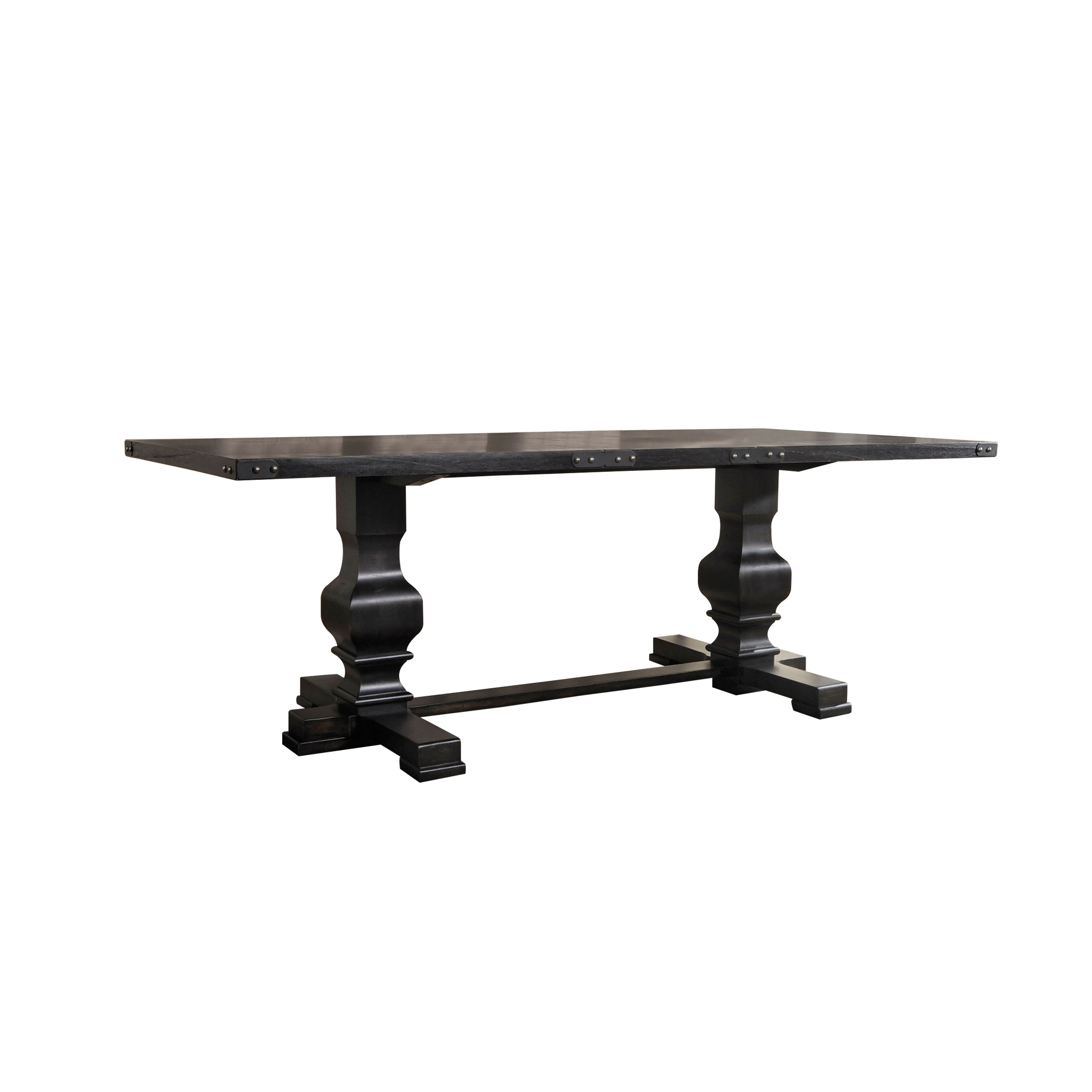 Wooden Rectangular Dining Table With Double Pedestal And Trestle Base Vintage Black