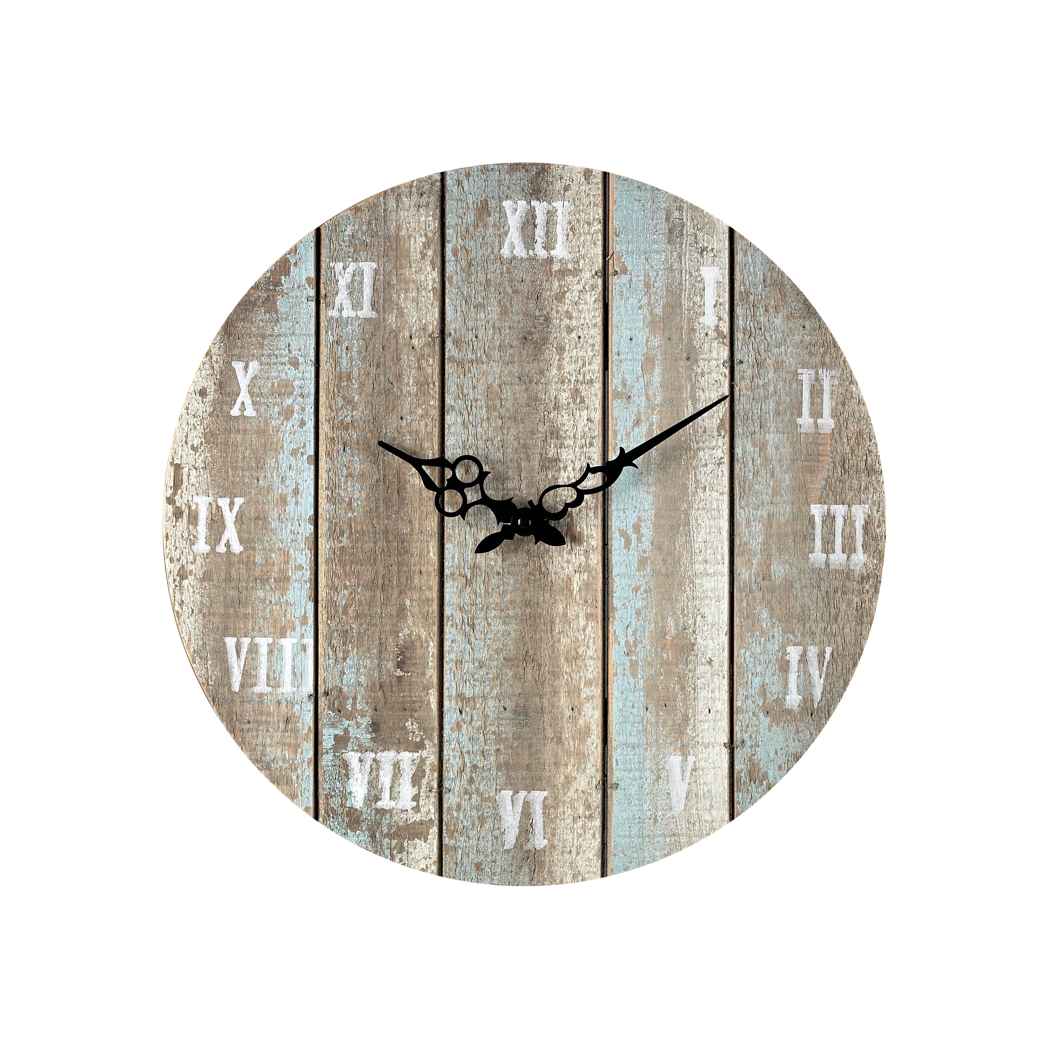 Wooden Roman Wall Clock Weathered Blue 16 Inch W