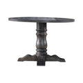 Wooden Round Dining Table With Heavy Pedestal Feet Weathered Gray