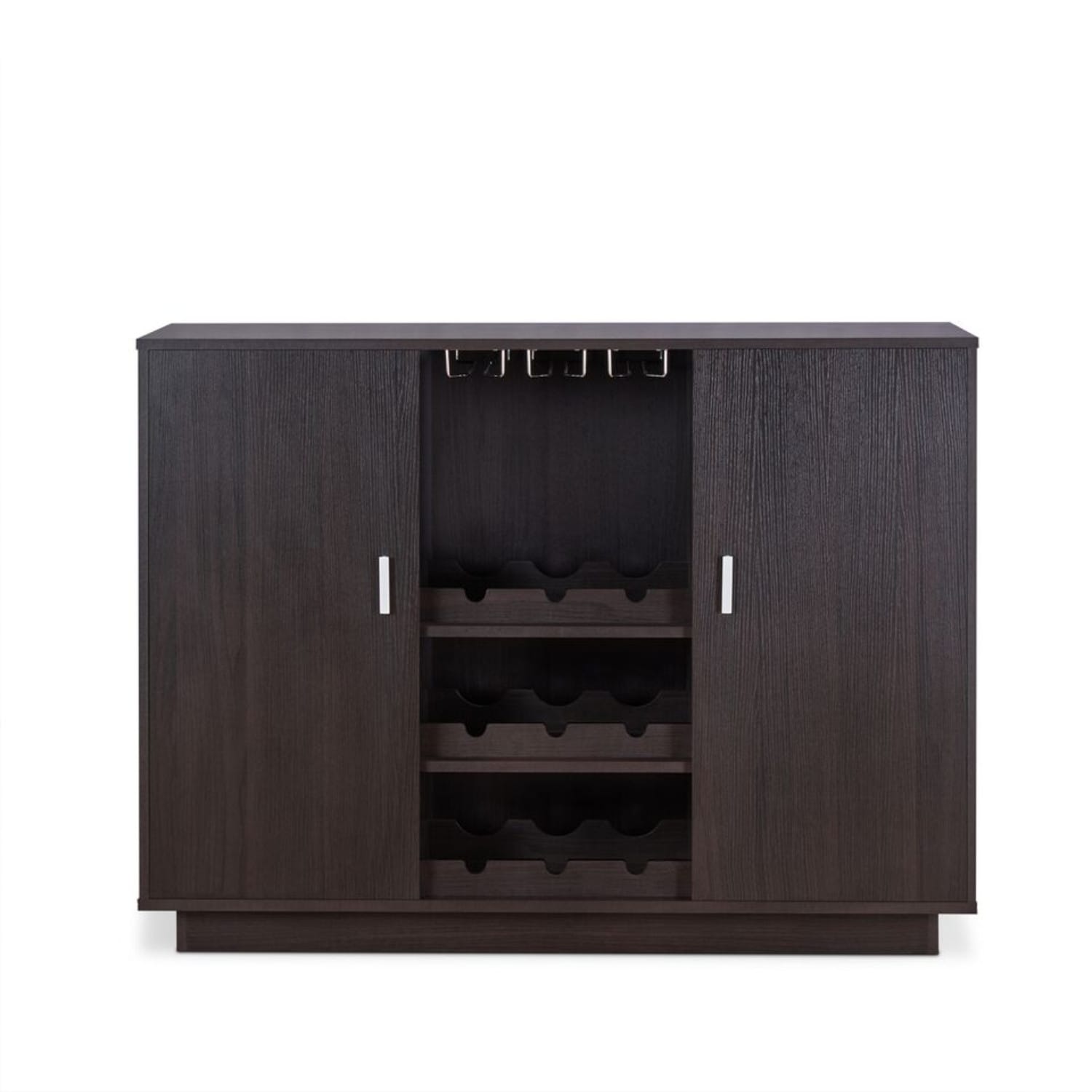 Wooden Server With Two Side Door Storage Cabinets And Stemware Rack Espresso Brown