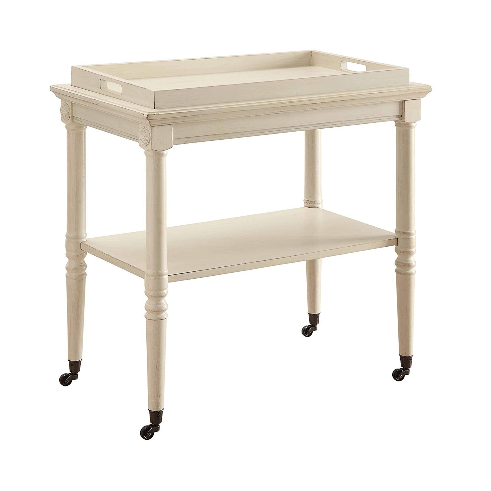 Wooden Serving Tray Table Antique White