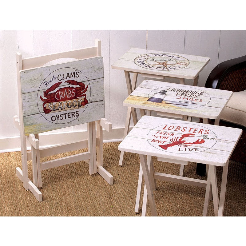 Wooden Set Of 4 Tv Tray Tables With Stand