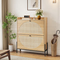 Wooden Shoe Cabinet Storage Organizer With Rattan Doors Entryway Cabinet Side Cabinet With 2 Drawers