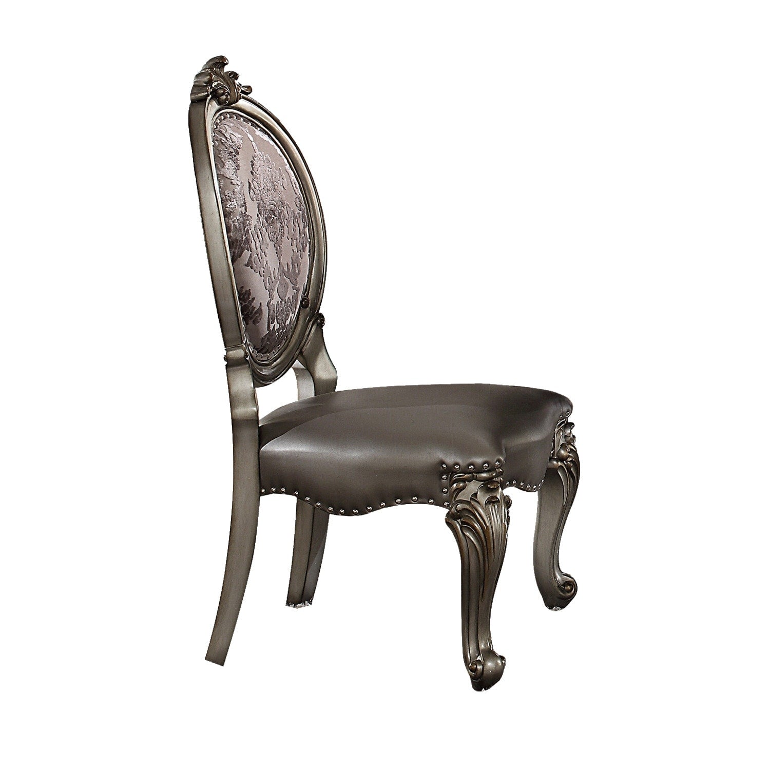 Wooden Side Chair With Cabriole Legs And Leatherette Seat Silver And Gray Set Of Two