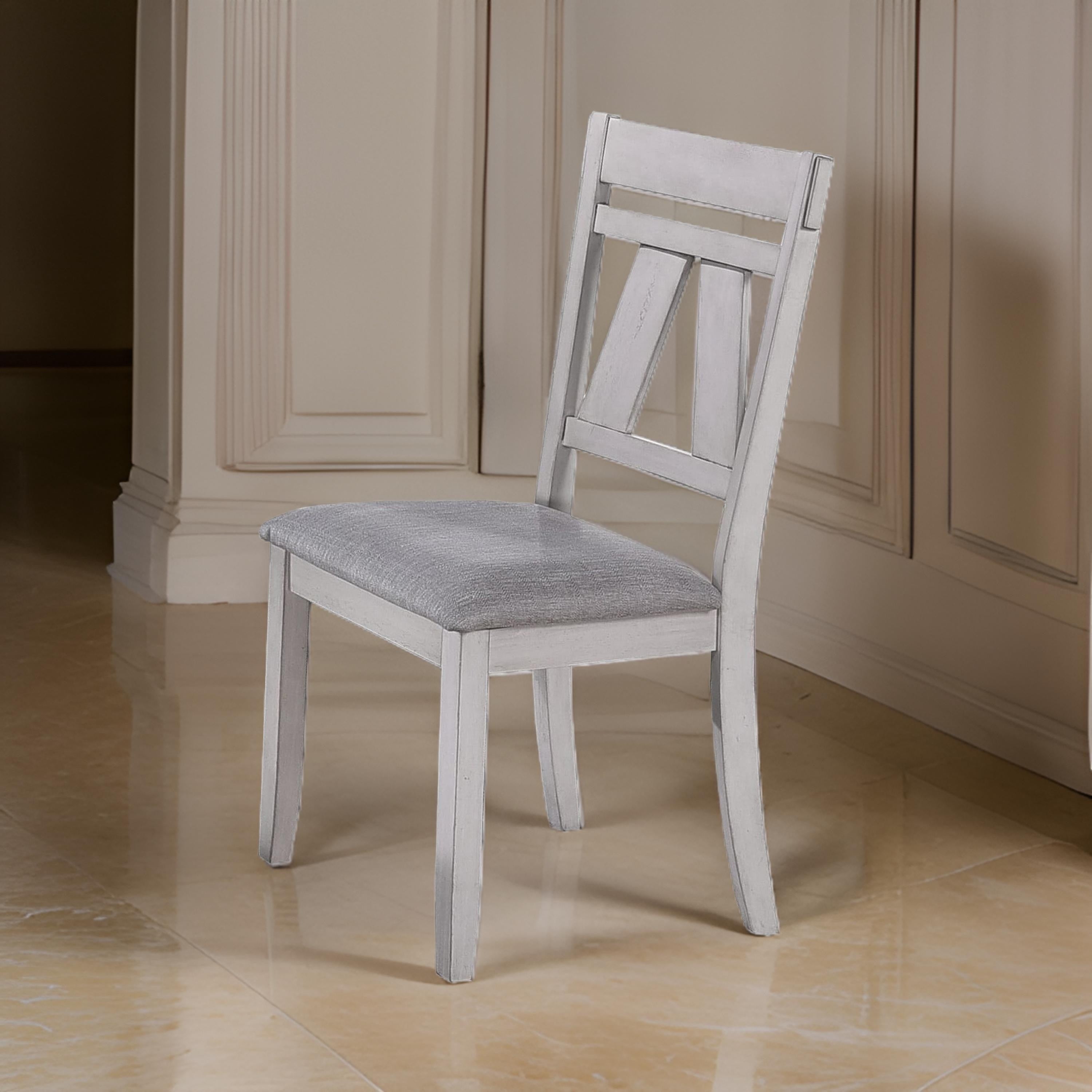 Wooden Side Chair With Fabric Upholstered Seat Set Of 2 White And Gray