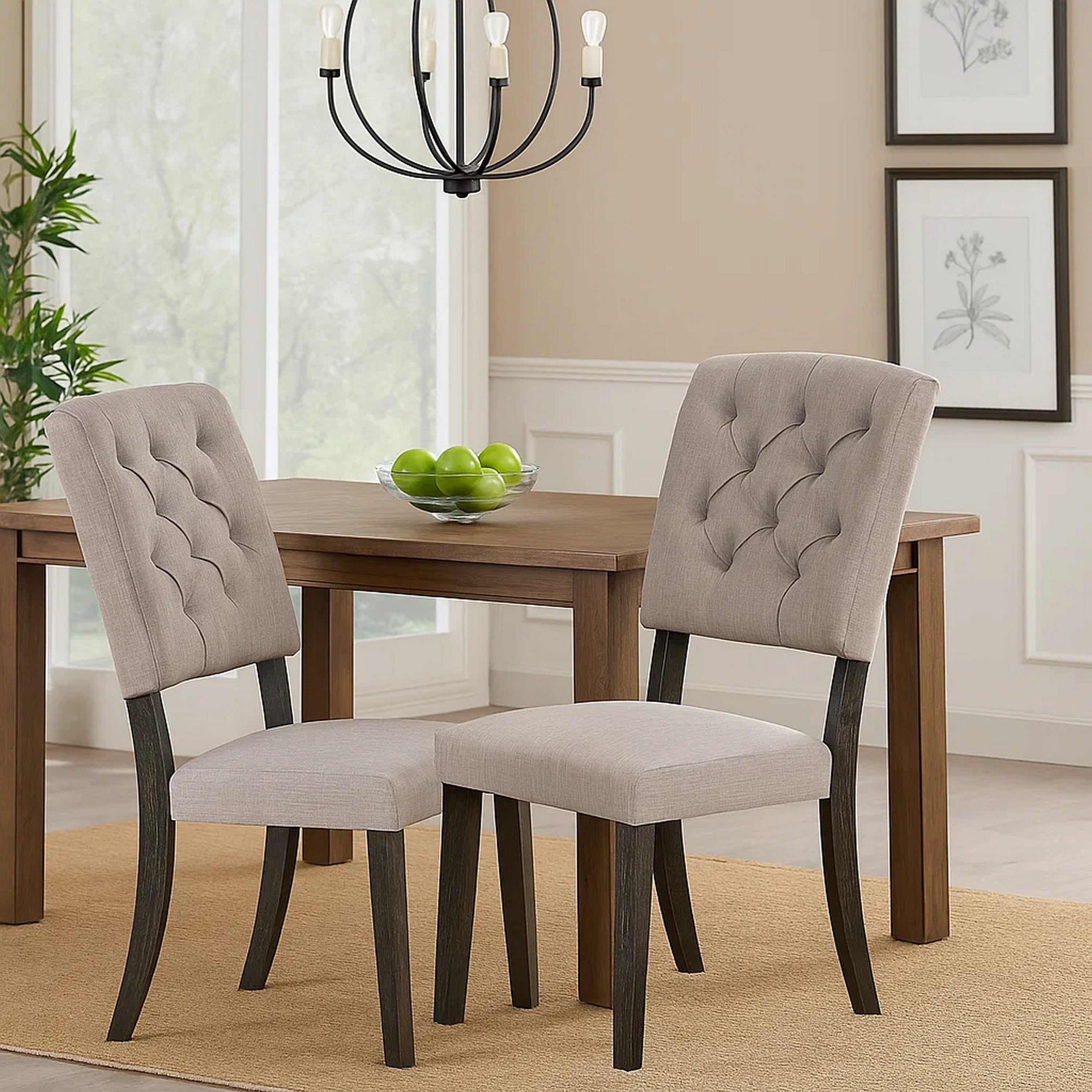 Wooden Side Chair With Tufted Back Set Of 2 Brown And Gray