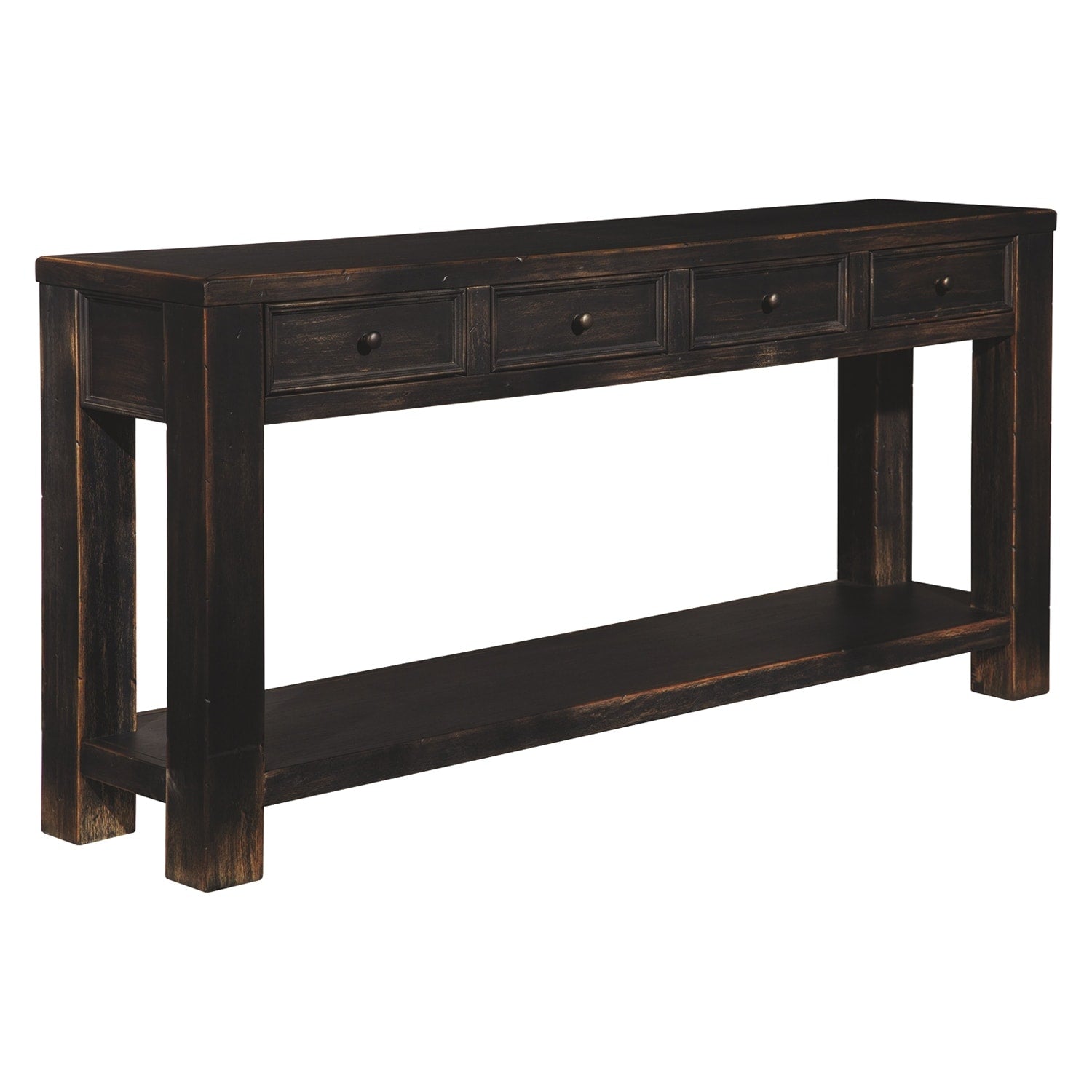 Wooden Sofa Table With Four Drawers And One Shelf Weathered Black